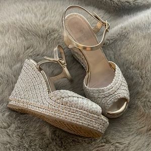 $695 Authentic Jimmy Choo Gold Silver Metallic Resort Collection Wedges 40 9